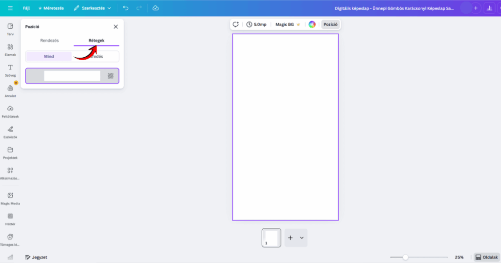 Karácsonyi képeslap - Canva szekresztés - Pozíció és rétegek