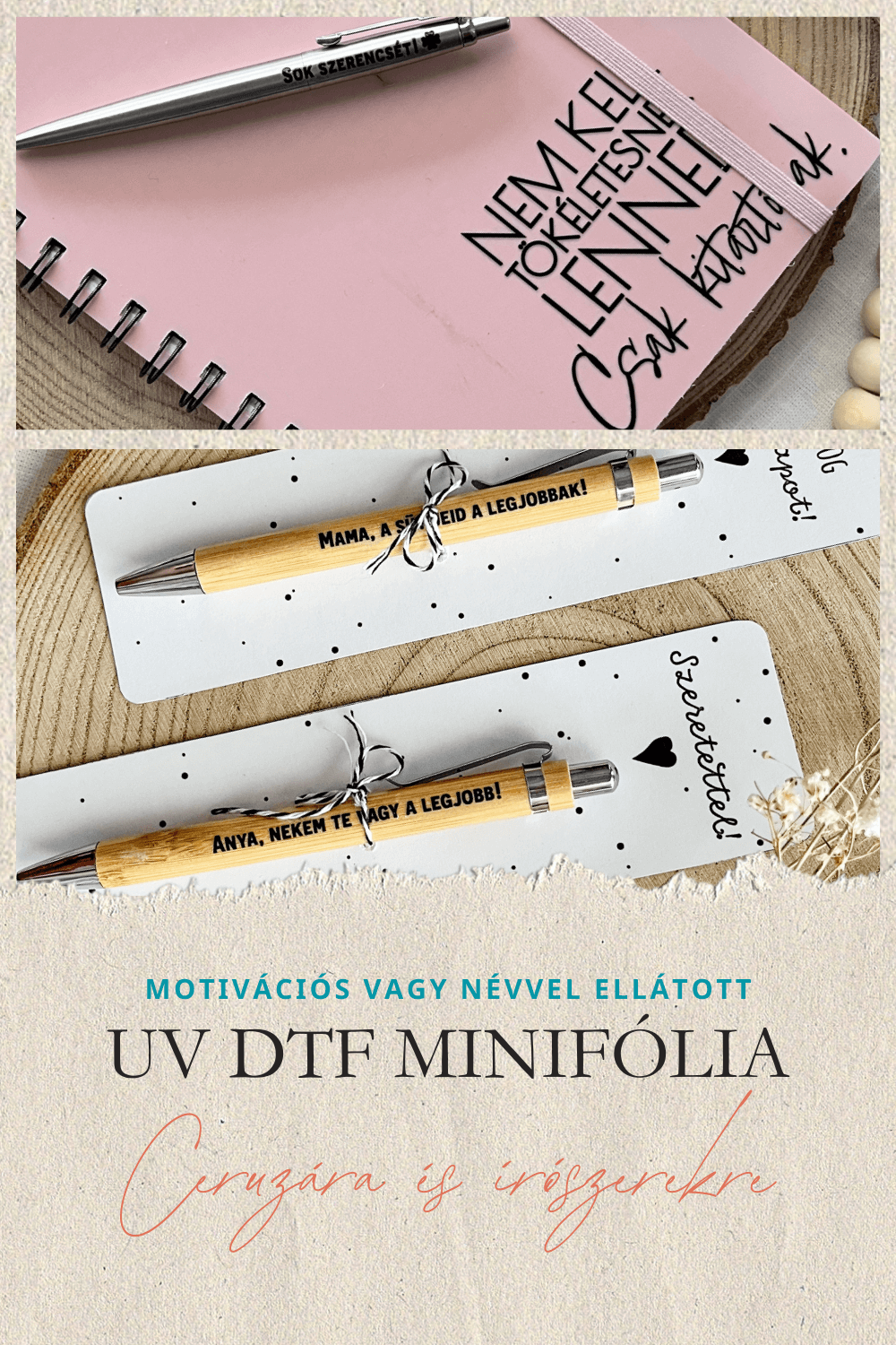 Motivációs és névvel ellátott ceruzák és írószerek UV DTF minifóliával