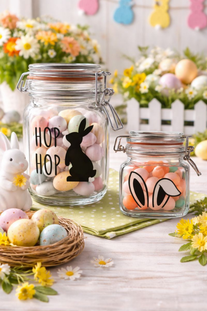 Befőttes üveg nyuszis mintával – Cricut vinyl technika