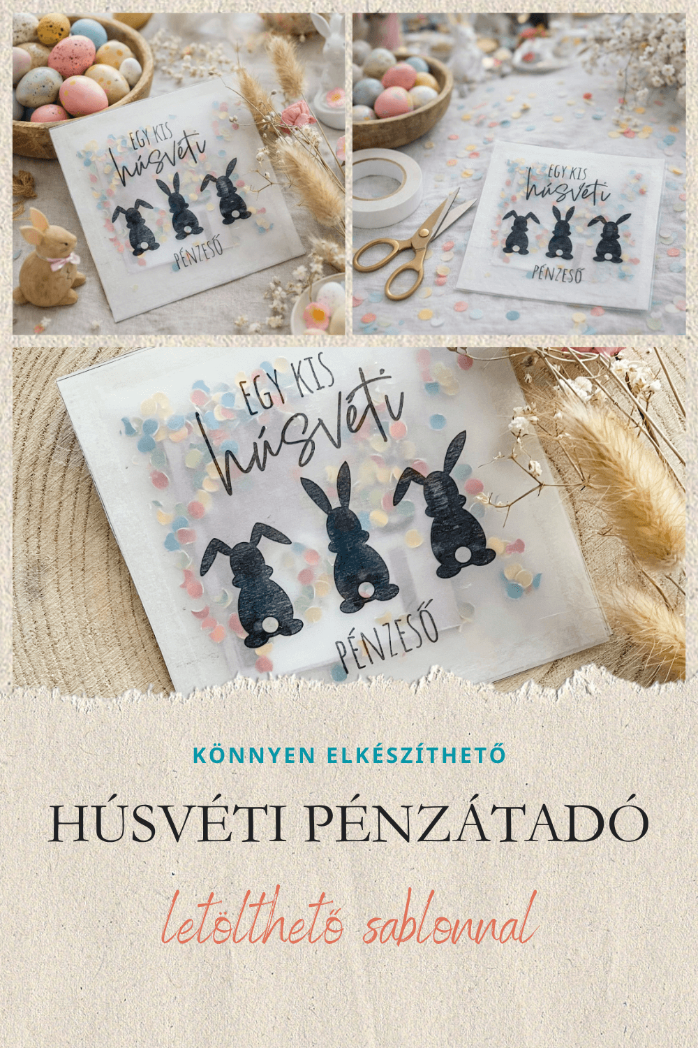 Húsvéti nyuszis pénzátadó képeslap sablon