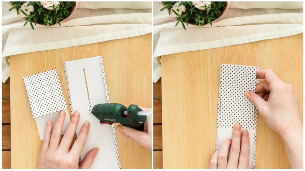 Ragasztás és a kihúzható rész kialakítása a képeslapban