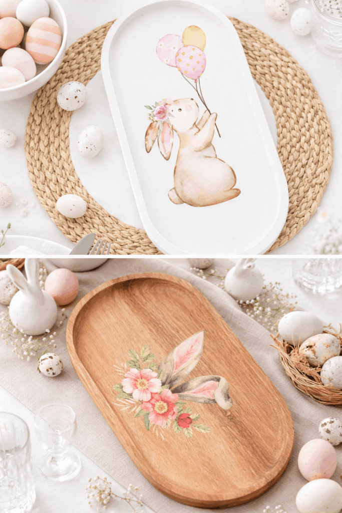 Fa vagy Raysin tálca húsvéti UV DTF mintával – asztali dekoráció másképp