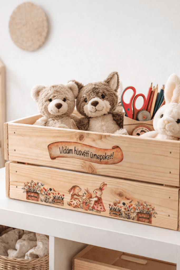 HÚSVÉTI AJÁNDÉK DOBOZ – IKEA FA TÁROLÓ DÍSZÍTÉSE UV DTF FÓLIÁVAL