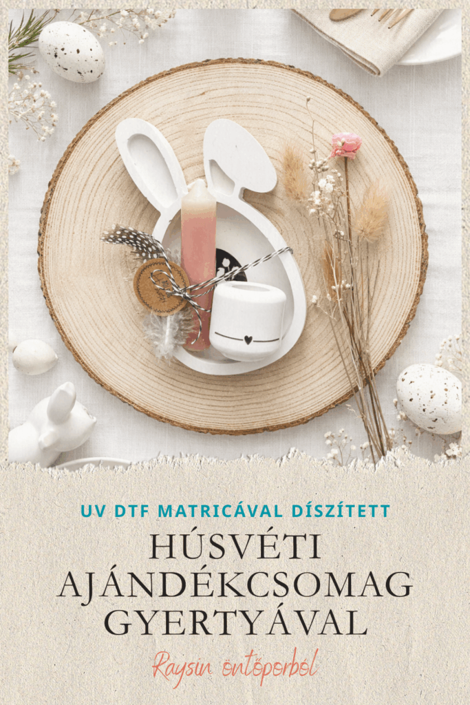HÚSVÉTI AJÁNDÉKCSOMAG – RAYSIN ÖNTŐPORRAL KÉSZÍTETT NYUSZIS TÁLCA ÉS GYERTYATARTÓ