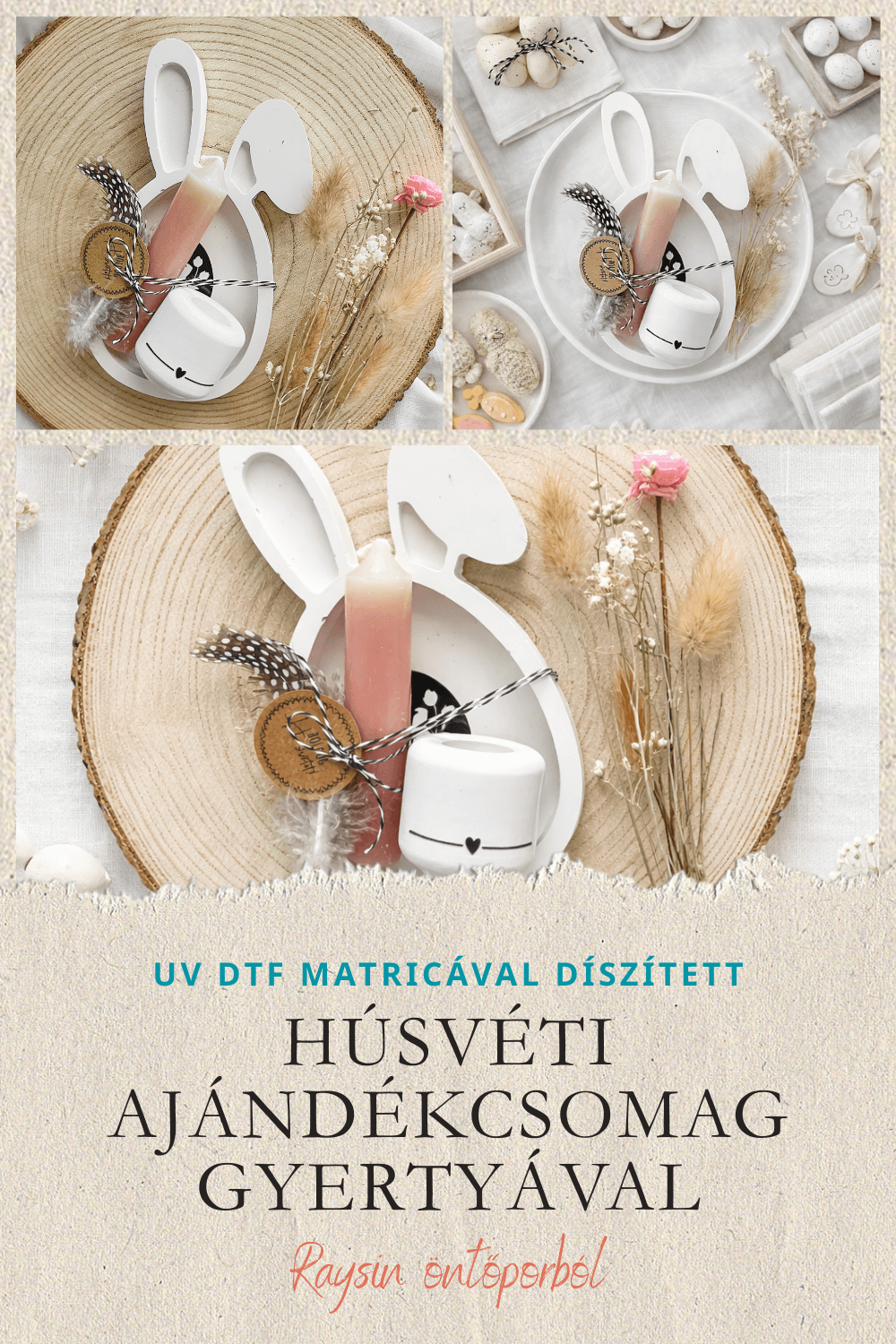 HÚSVÉTI AJÁNDÉKCSOMAG – RAYSIN ÖNTŐPORRAL KÉSZÍTETT NYUSZIS TÁLCA ÉS GYERTYATARTÓ