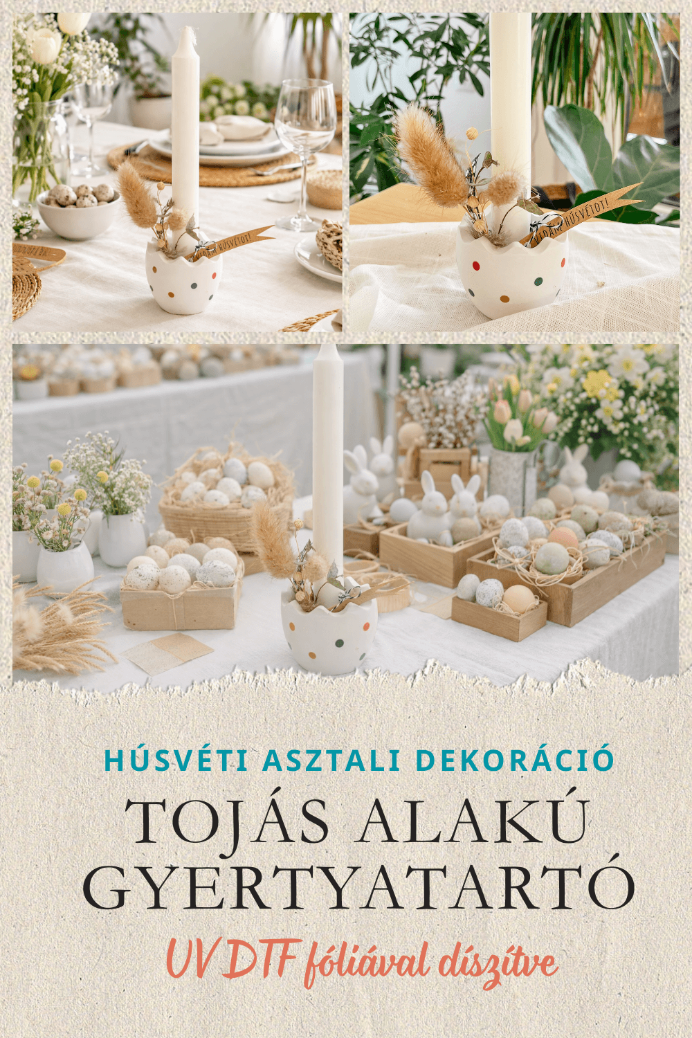 HÚSVÉTI ASZTALI DEKORÁCIÓ - TAVASZI TOJÁS GYERTYATARTÓ UV DTF MATRICÁVAL
