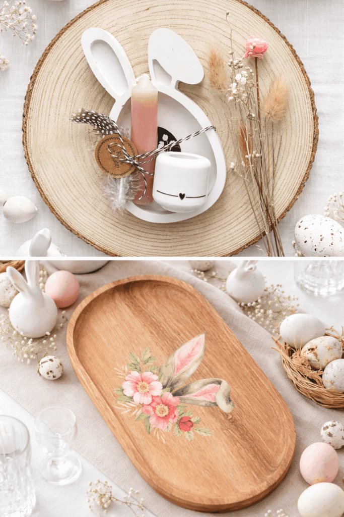 Húsvéti ajándékcsomag – Raysin öntőporral készített nyuszis tálca és gyertyatartó