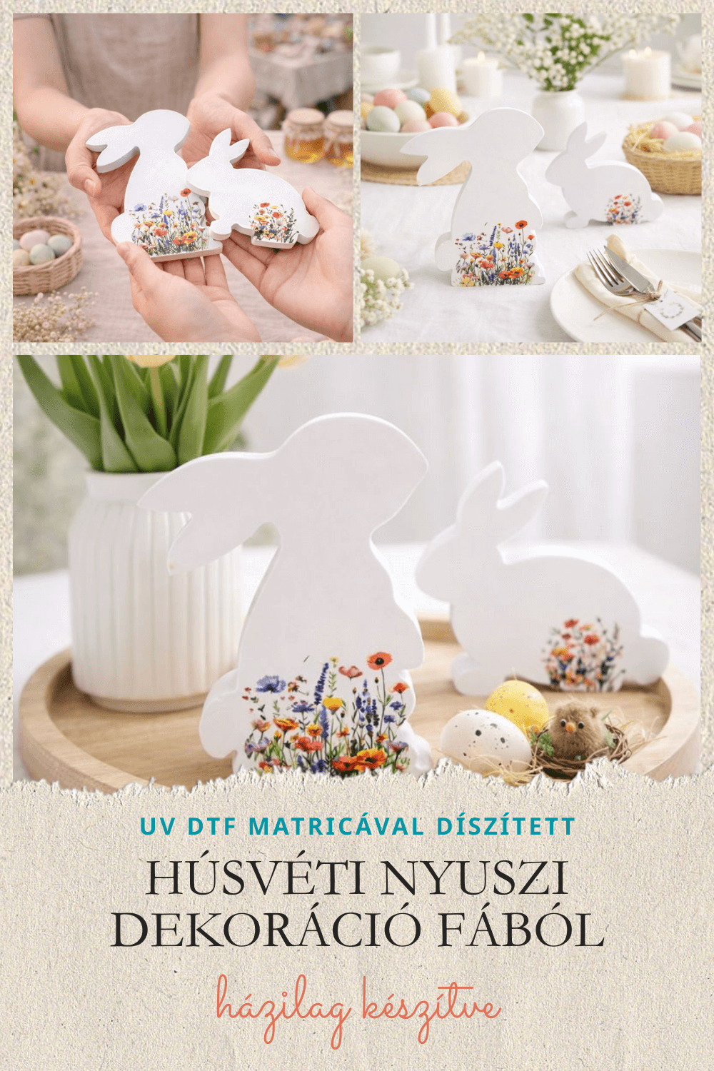 NYUSZI DEKORÁCIÓ FÁBÓL – UV DTF MATRICÁVAL DÍSZÍTETT HÚSVÉTI NYUSZI DEKORÁCIÓ HÁZILAG