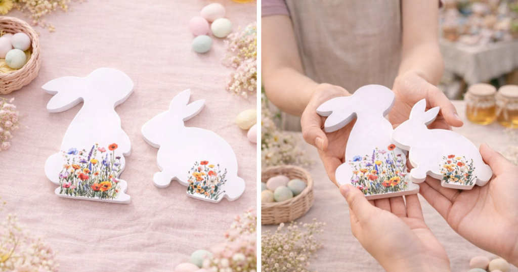 Nyuszi dekoráció fából - mint mini termék egy kézműves vállalkozásban