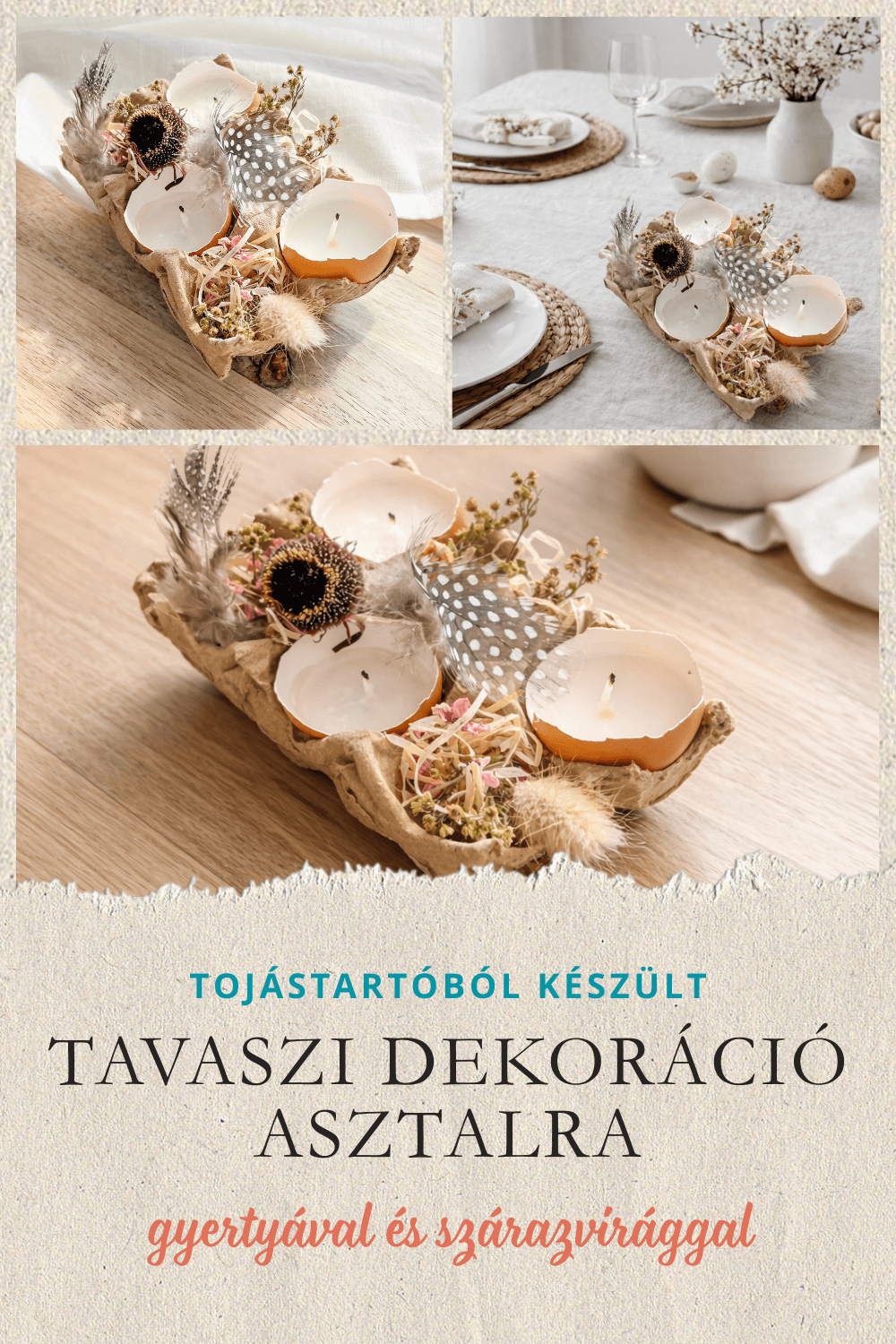 TAVASZI DEKORÁCIÓ ASZTALRA – HÚSVÉTI ASZTALDÍSZ TOJÁSTARTÓ DOBOZBÓL