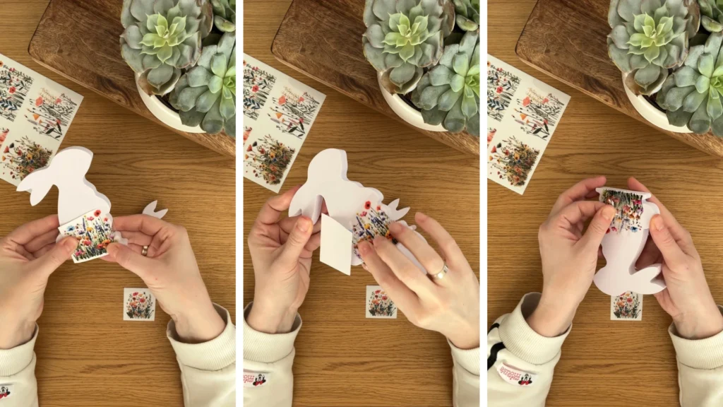 nyuszi dekoráció fából UV DTF matricával