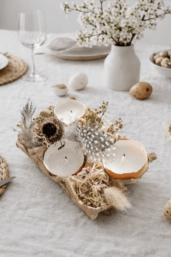 Újrahasznosított húsvéti asztaldísz tojástartó dobozból