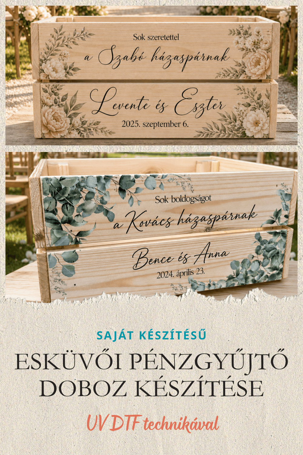 Esküvői pénzgyűjtő doboz készítése UV DTF technikával – elegáns DIY útmutató kezdőknek