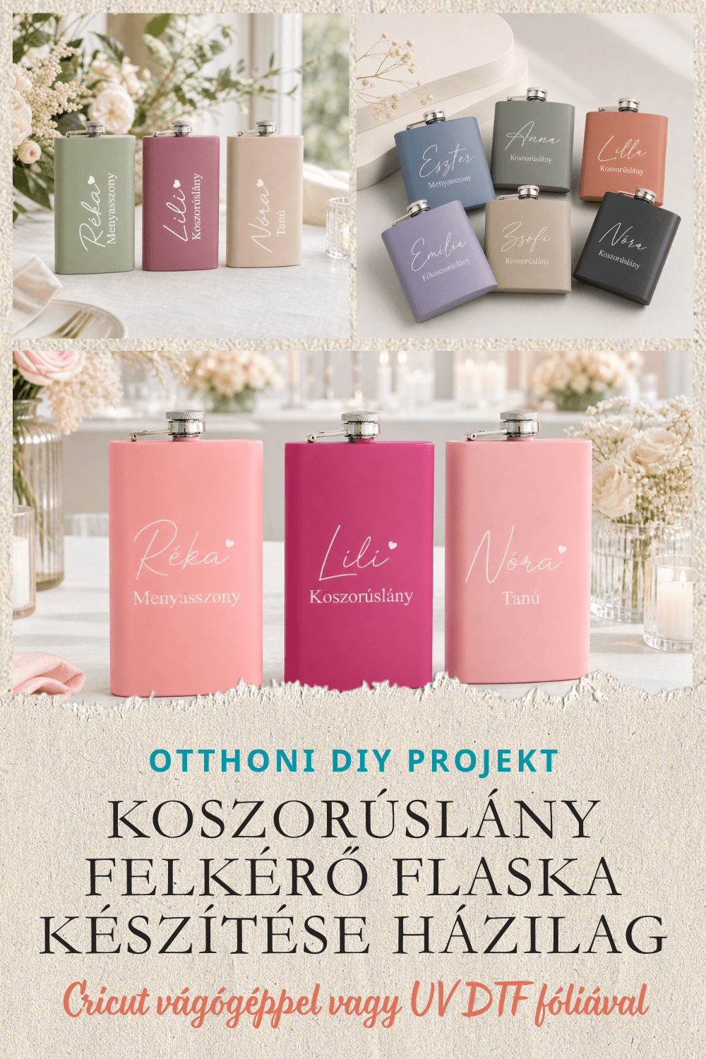 Koszorúslány felkérő flaska készítése kezdőknek Cricut vágógéppel vagy UV DTF fóliával