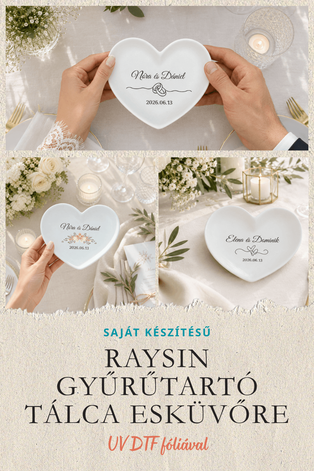 RAYSIN GYŰRŰTARTÓ TÁLCA ESKÜVŐRE – KÉSZÍTS SZÍV ALAKÚ TÁLKÁT UV DTF MATRICÁVAL