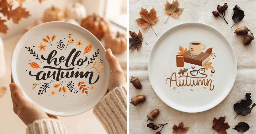 Őszi dísztányér házilag – sütőtökös kerámia tányér Cricut vinyllel