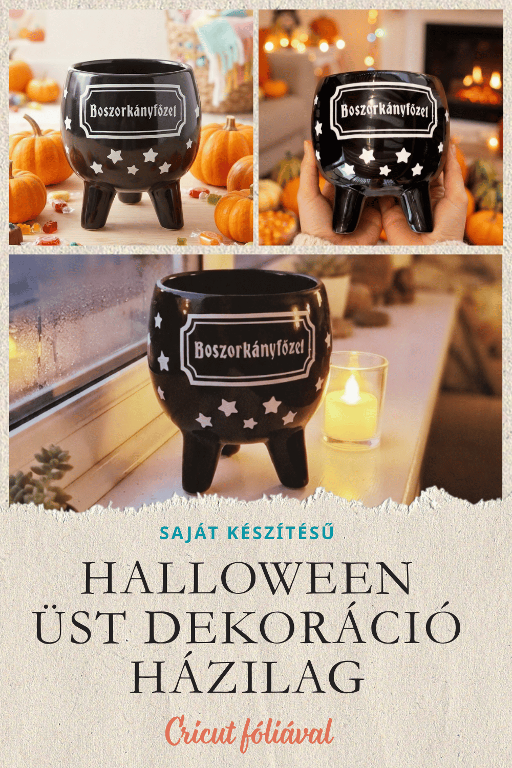 HALLOWEEN ÜST DEKORÁCIÓ HÁZILAG – BOSZORKÁNYOS KASPÓ CRICUT FÓLIÁVAL
